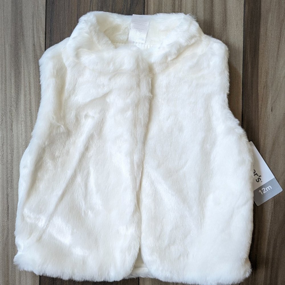 NWT Carter's Baby Toddler Girl's Faux Fur Vest High Neck White 12M, 24M - Picture 2 of 5